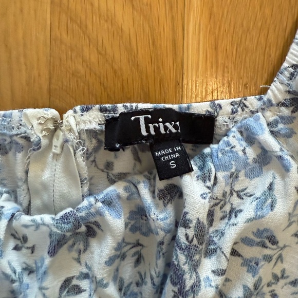 TRIXXI Women's Dress Blue White Floral Mini Puff Sleeve Cottagecore Size small - Picture 8 of 12